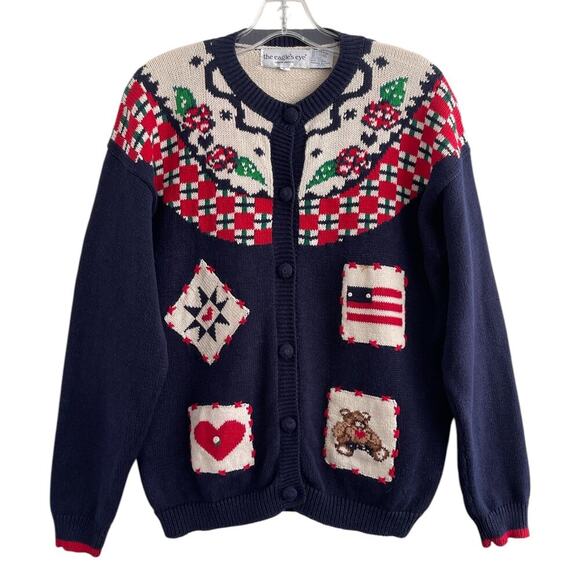The Eagle's Eye L Americana Cardigan Sweater 90s Vintage Patriotic 4th of July - Picture 1 of 12